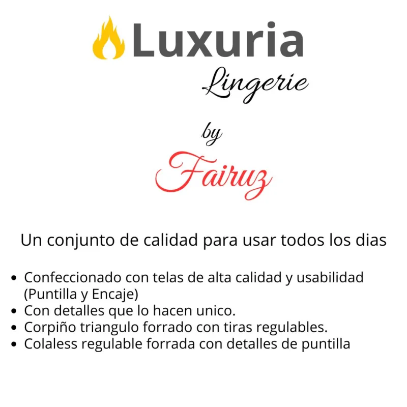 Conjunto Luana Sexy Puntilla y Encaje Corpiño Sin Aro Colaless (art 5103) Talle 85 al 100