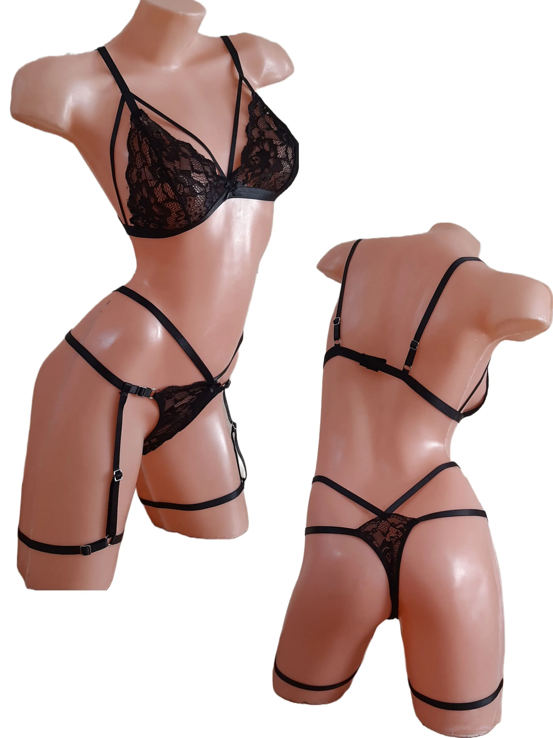 Conjunto Lenceria de Puntilla con Arnes (art 2026) - Imagen 4